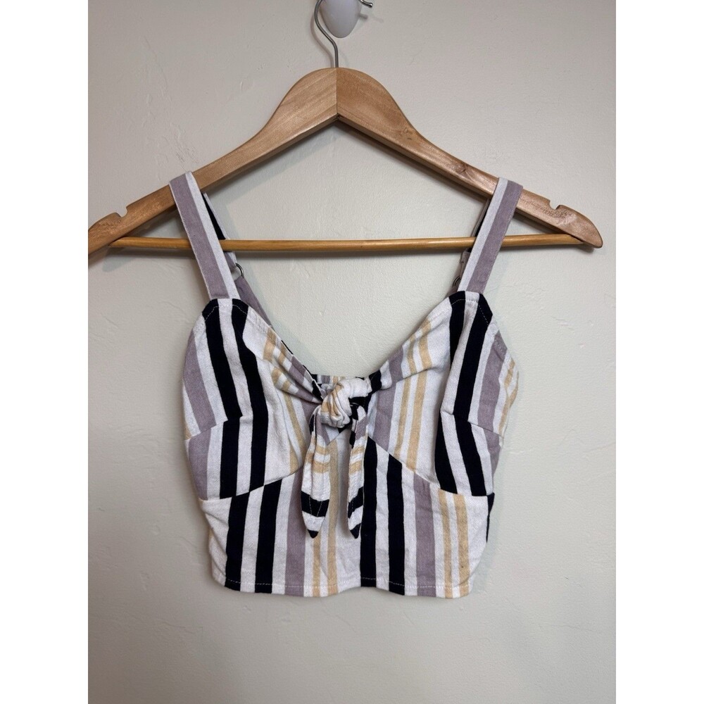 Hollister Crop Top Striped Linen Blend Sweetheart XS Tie Front Ruched Preppy